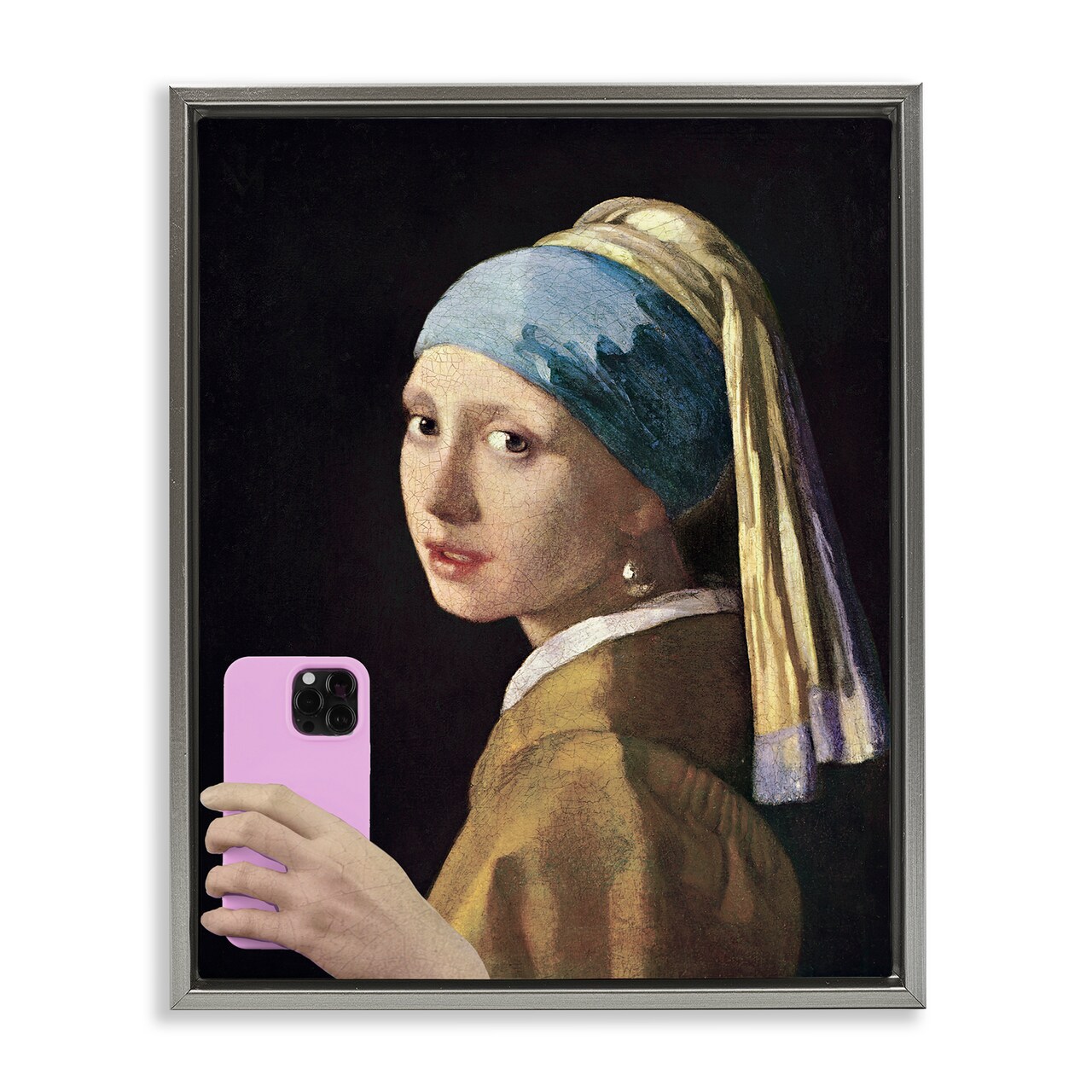 Stupell Industries Girl With Pink Phone Funny Floating Frame, design by Masters Redux